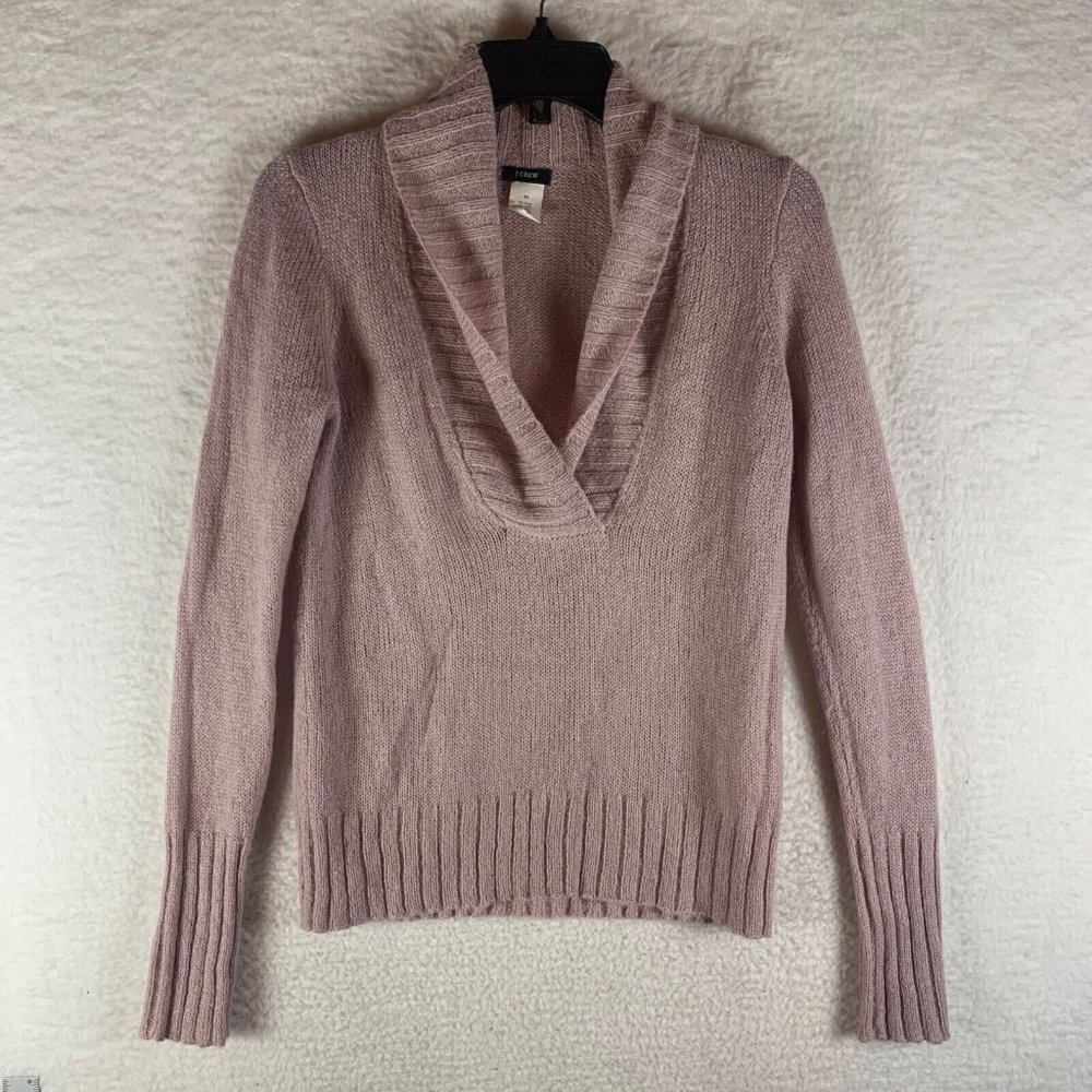 J.Crew Women's Chalet Popover V-Neck Wool‎ Mohair Pink Knit Sweater Size XS 8632